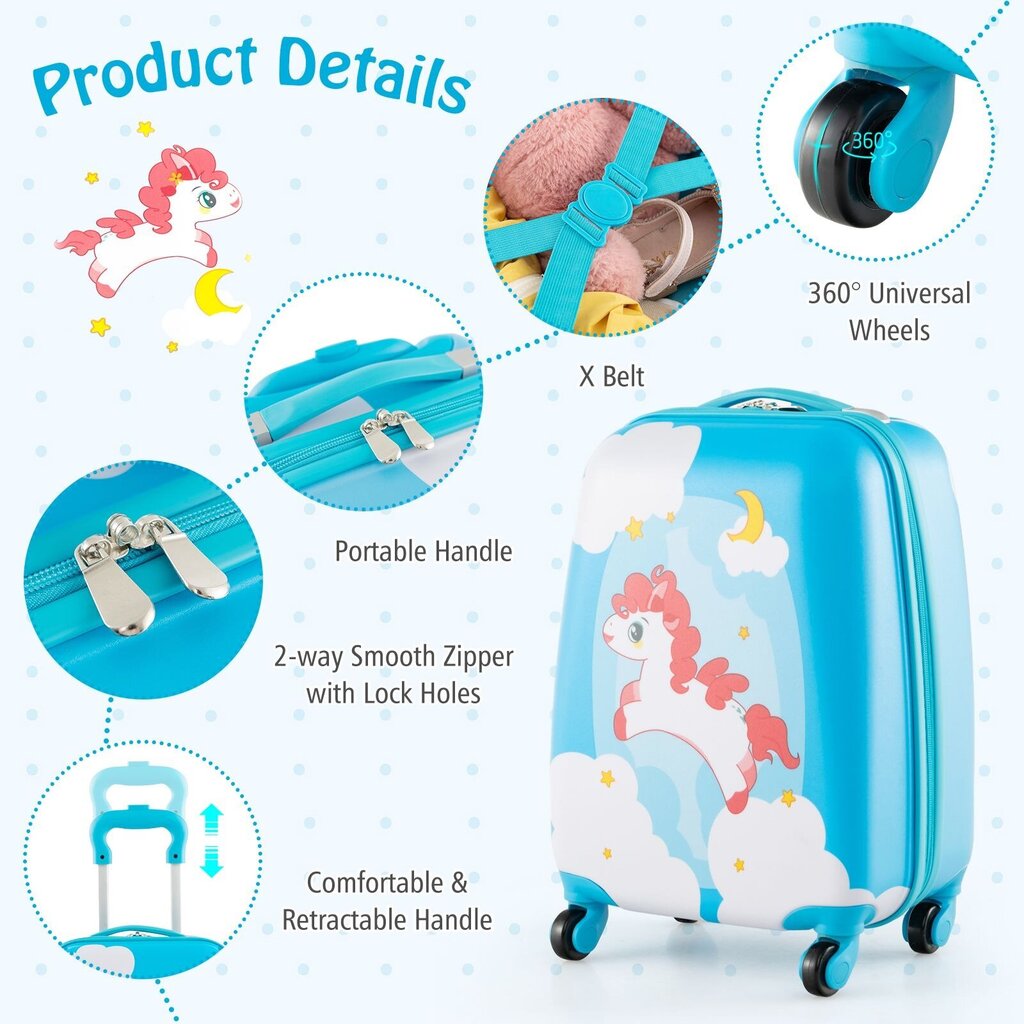 2-osaline laste pagasikomplekt Costway, sinine hind ja info | Kohvrid, reisikotid | kaup24.ee