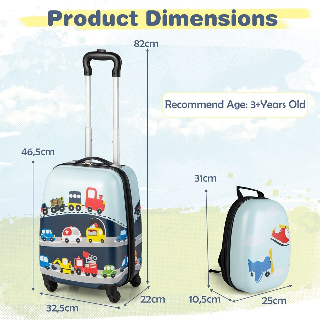 2-osaline laste pagasikomplekt Costway, sinine hind ja info | Kohvrid, reisikotid | kaup24.ee