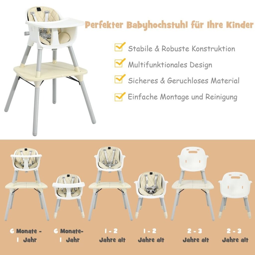 4 in 1 Söötmistool Costway, beež цена и информация | Laste söögitoolid | kaup24.ee