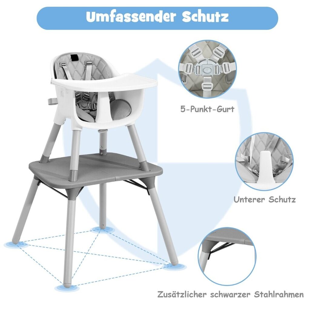 4 ühes söötmistool Costway, hall hind ja info | Laste söögitoolid | kaup24.ee