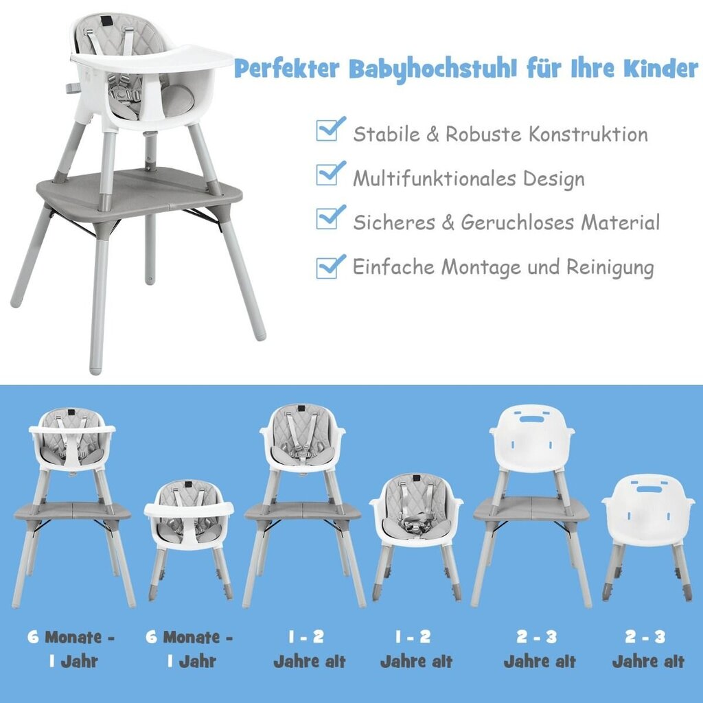 4 ühes söötmistool Costway, hall hind ja info | Laste söögitoolid | kaup24.ee