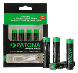 Patona patarei AAA 1,5V Li-ion 4 tk. 750 mAh koos sisseehitatud laadimisega hind ja info | Patareid | kaup24.ee