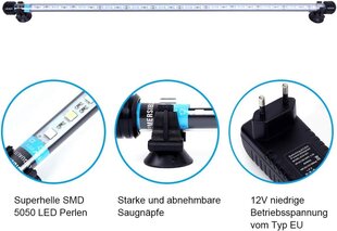 MLJ LED 18-112 cm kalapaagi akvaariumi kerge veekindel akvaariumvalgustus, lambi pistik EL veealune LED-valgustuba (valge ja sinine, 37 cm) hind ja info | Akvaariumid ja seadmed | kaup24.ee