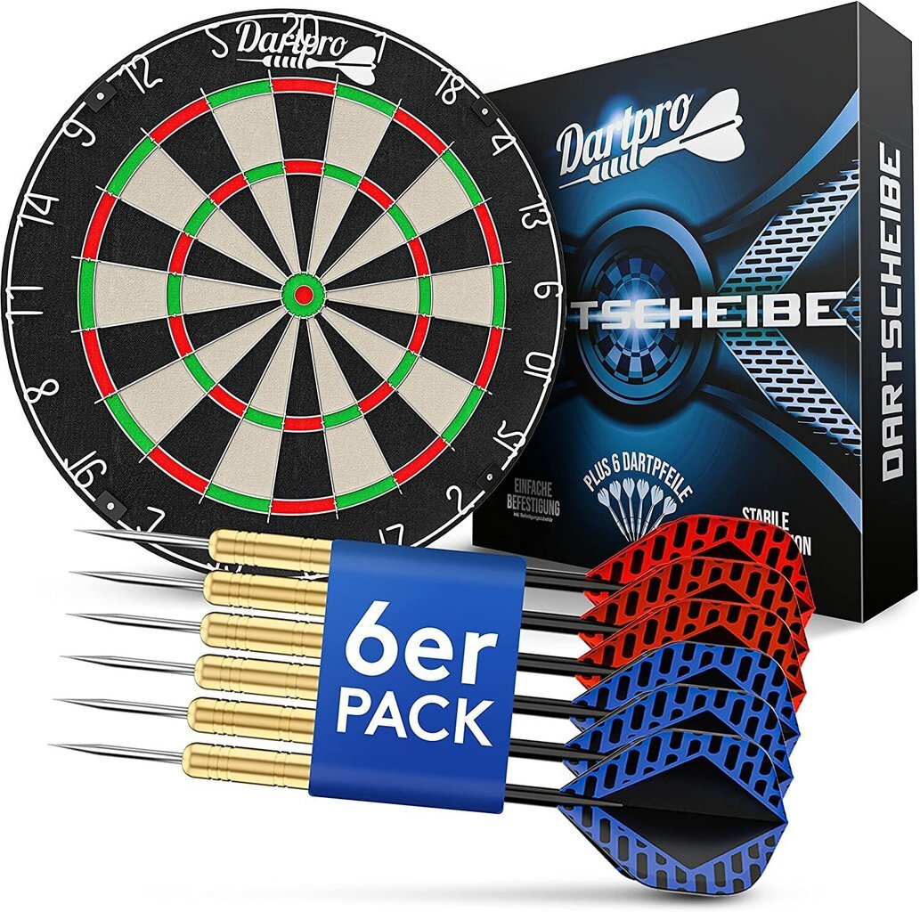 DartPro - originaalne - noolega noolega paneel - Profi Steeldartard, mis on valmistatud kõrgeima kvaliteediga Sisal - Dartboard koos Montageetiga - Dart Pick 6 tasuta noolemänguga цена и информация | Noolemängud | kaup24.ee