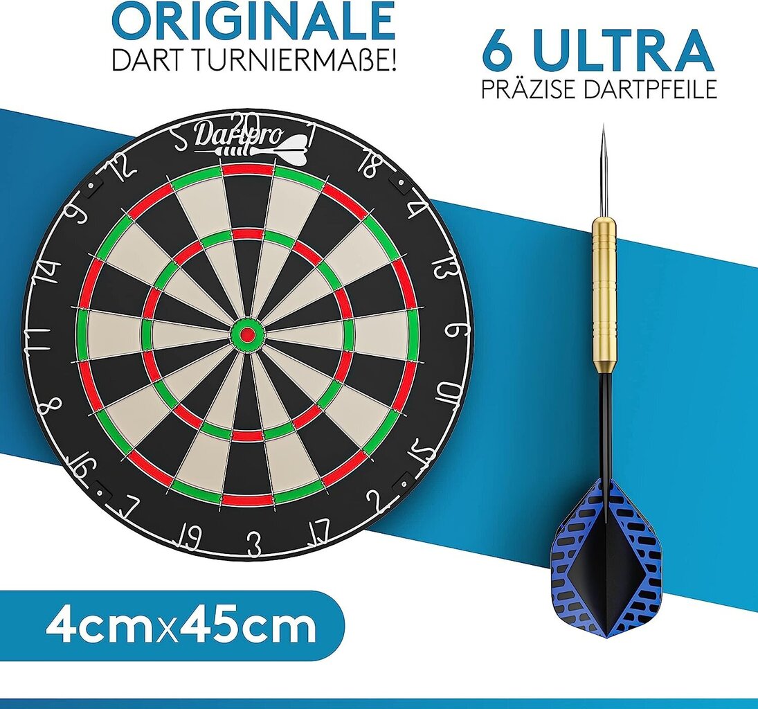 DartPro - originaalne - noolega noolega paneel - Profi Steeldartard, mis on valmistatud kõrgeima kvaliteediga Sisal - Dartboard koos Montageetiga - Dart Pick 6 tasuta noolemänguga цена и информация | Noolemängud | kaup24.ee