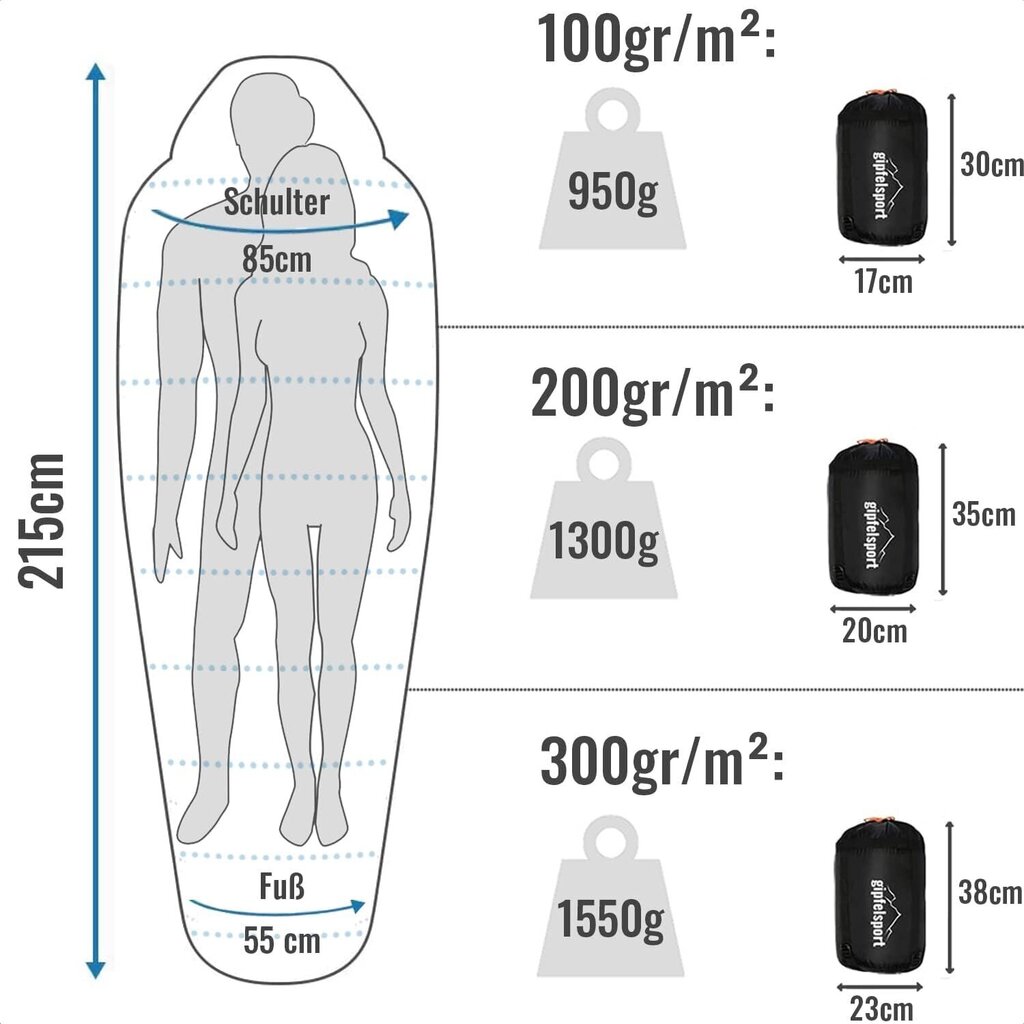 Summit Mumienslafsack - täiskasvanutele ja lastele mõeldud magamiskott | Mini telkimise magamiskott suveks (100gr/m²), must hind ja info | Magamiskotid | kaup24.ee