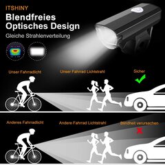 Itshiny Bicycle Light - велосипедная зарядка USB -зарядки, одобрение STVZO, велосипедная лампа из алюминиевого светодиода, набор велосипедных освещений водонепроницаемые 2 световые режимы передний свет и задний набор света цена и информация | Велосипедные фонари, отражатели | kaup24.ee