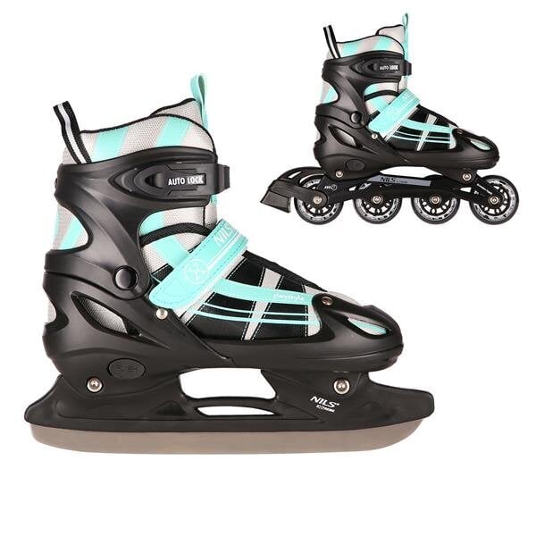 2in1 (rull)uisud NILS EXTREME NH18366A In-line Skates/Hockey Ice Skates, must-roheline цена и информация | Rulluisud ja tarvikud | kaup24.ee