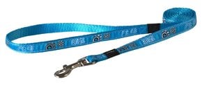 Поводок Rogz Fancy Dress Medium 16mm Scooter, узор Turquoise Paw цена и информация | Поводки для собак | kaup24.ee