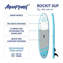 Aquaplanet Rockit Täispuhutav aerulaud, sinine, 10ft 2" цена и информация | SUP доски, водные лыжи, водные аттракционы | kaup24.ee