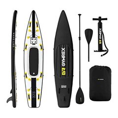 Gymrex Täispuhutav SUP Stand Up Paddle Board 120 kg Must/kollane koos mela, istme, tarvikutega hind ja info | Veesport | kaup24.ee