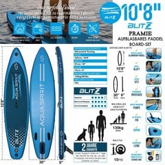 Täispuhutav iSUP paddleboard koos kajakiistme, aeru ja tarvikutega, sinine, 3,25 m. цена и информация | SUP доски, водные лыжи, водные аттракционы | kaup24.ee