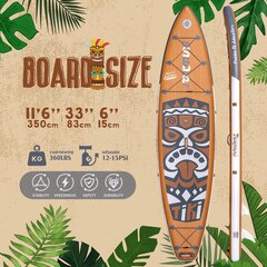 FunWater Retro Tiki Inflatable Stand Up Paddle Board 11'6''x 33'' koos 3-aastase garantii ja pumbaga цена и информация | SUP доски, водные лыжи, водные аттракционы | kaup24.ee