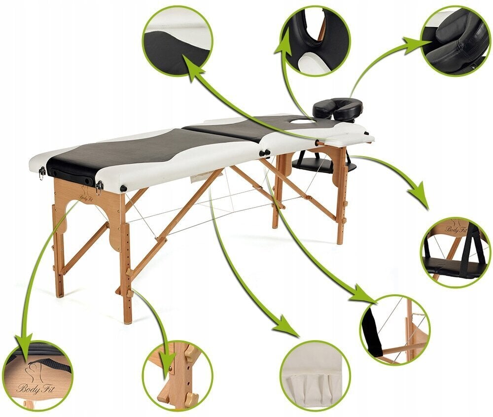 Massaažilaud Bodyfit, 185x60 cm, valge must цена и информация | Massaažikaubad | kaup24.ee