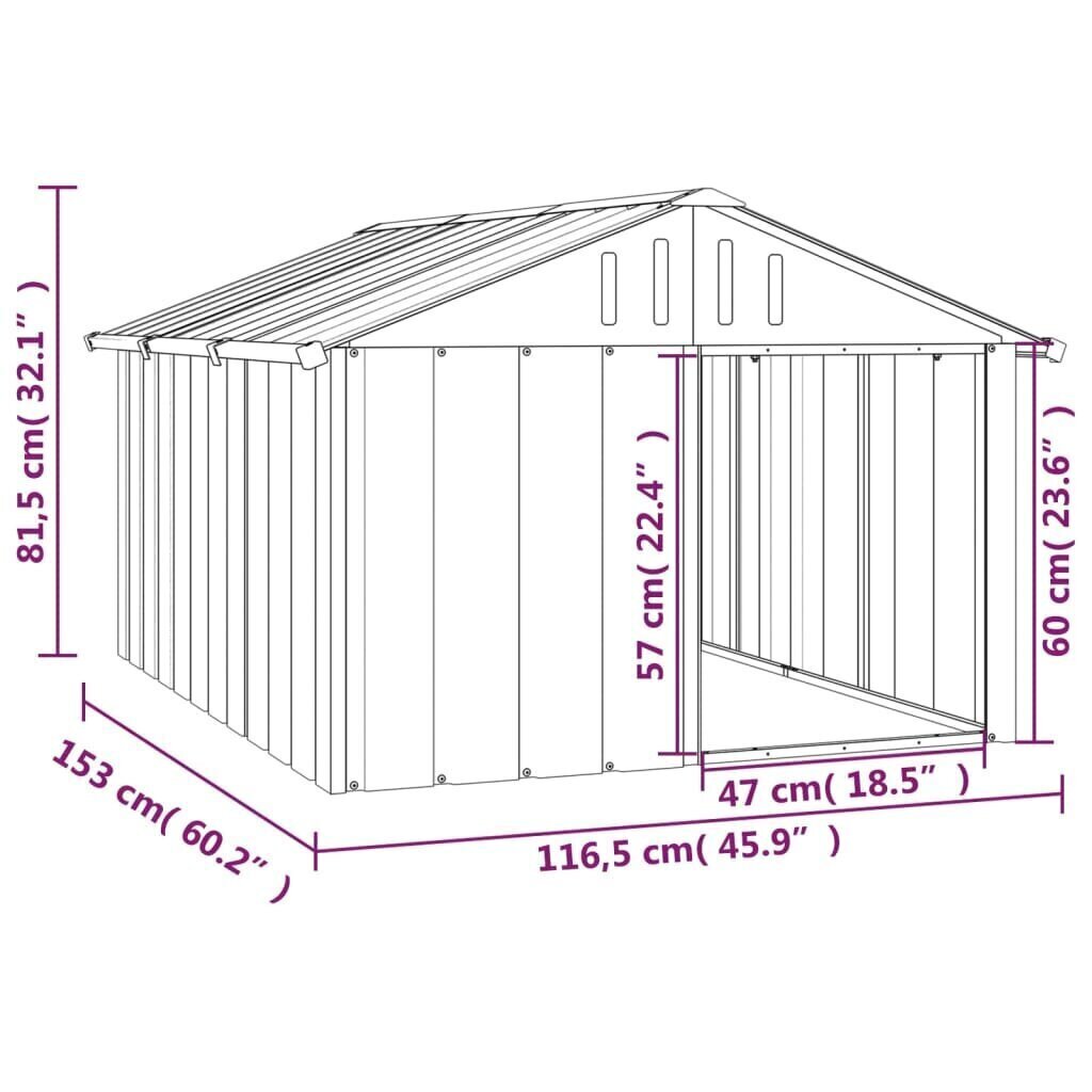 vidaXL koerakuut, antratsiithall, 116,5x153x81,5 cm, tsingitud teras hind ja info | Pesad, kuudid | kaup24.ee