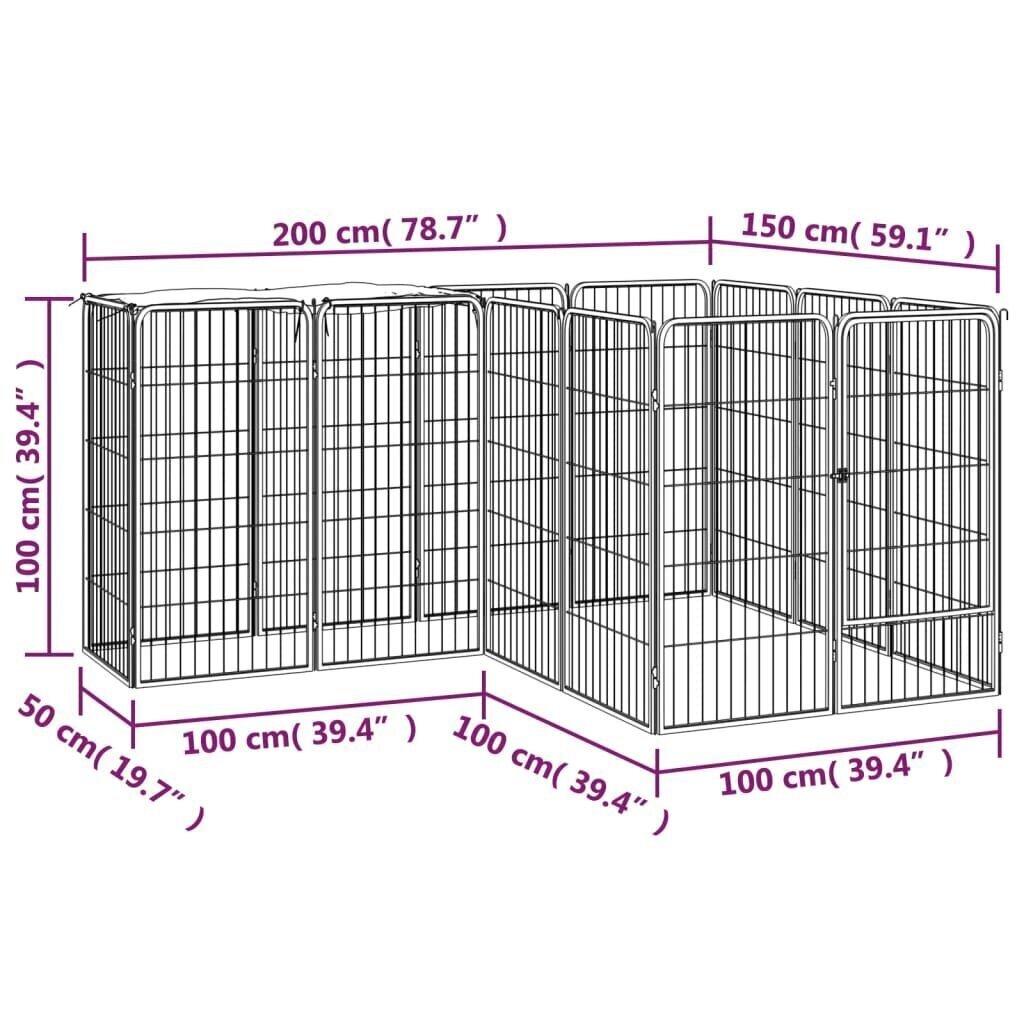 vidaXL 14 paneeliga koera mänguaed must 50x100 cm pulbervärvitud teras цена и информация | Pesad, kuudid | kaup24.ee