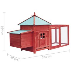 vidaXL kanakuut pesakastiga, punane 193 x 68 x 104 cm, kuusepuit цена и информация | Переноски, сумки | kaup24.ee