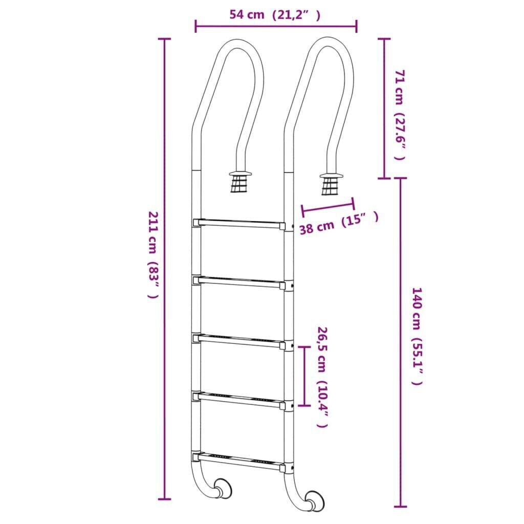 Basseini redel vidaXL, 54x38x211cm hind ja info | Basseinitehnika | kaup24.ee