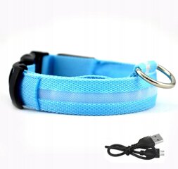 Koera kaelarihm LED veekindel USB kaabel BLUE XL 52-60cm hind ja info | Kaelarihmad ja traksid koertele | kaup24.ee