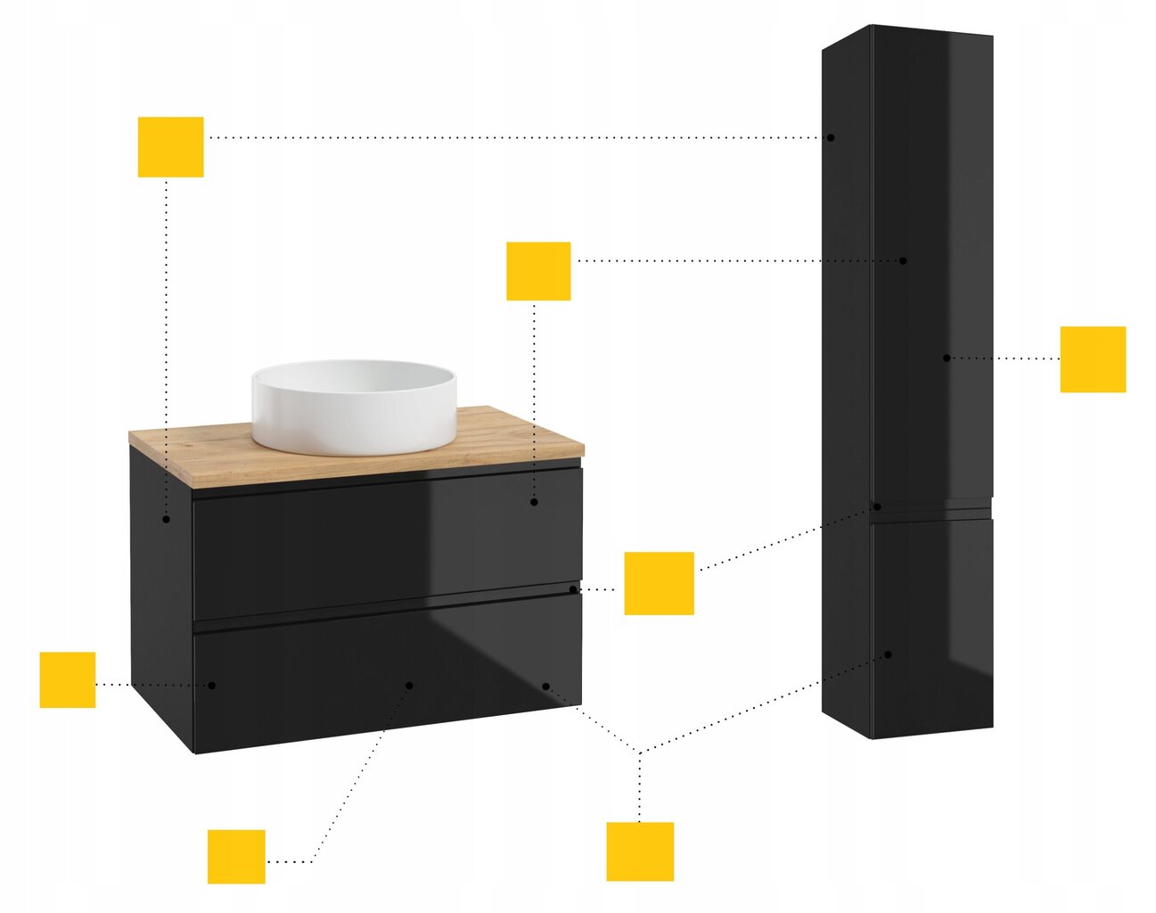 Vannitoakapp 60 cm seinale paigaldatav must läikiv must ülemine Modus hind ja info | Vannitoakapid | kaup24.ee