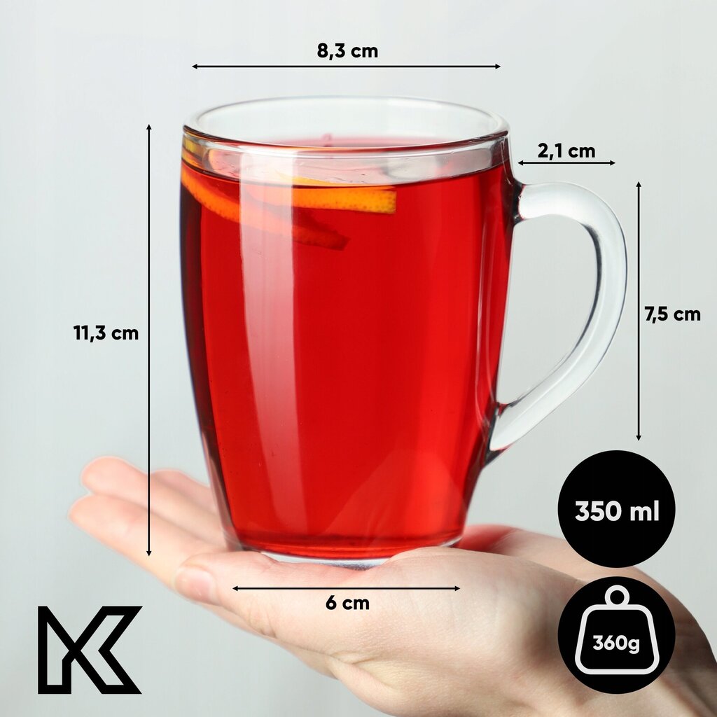 Klaasid 350 ml 4 tk tee ja kohvi jaoks sangadega hind ja info | Klaasid, tassid ja kannud | kaup24.ee