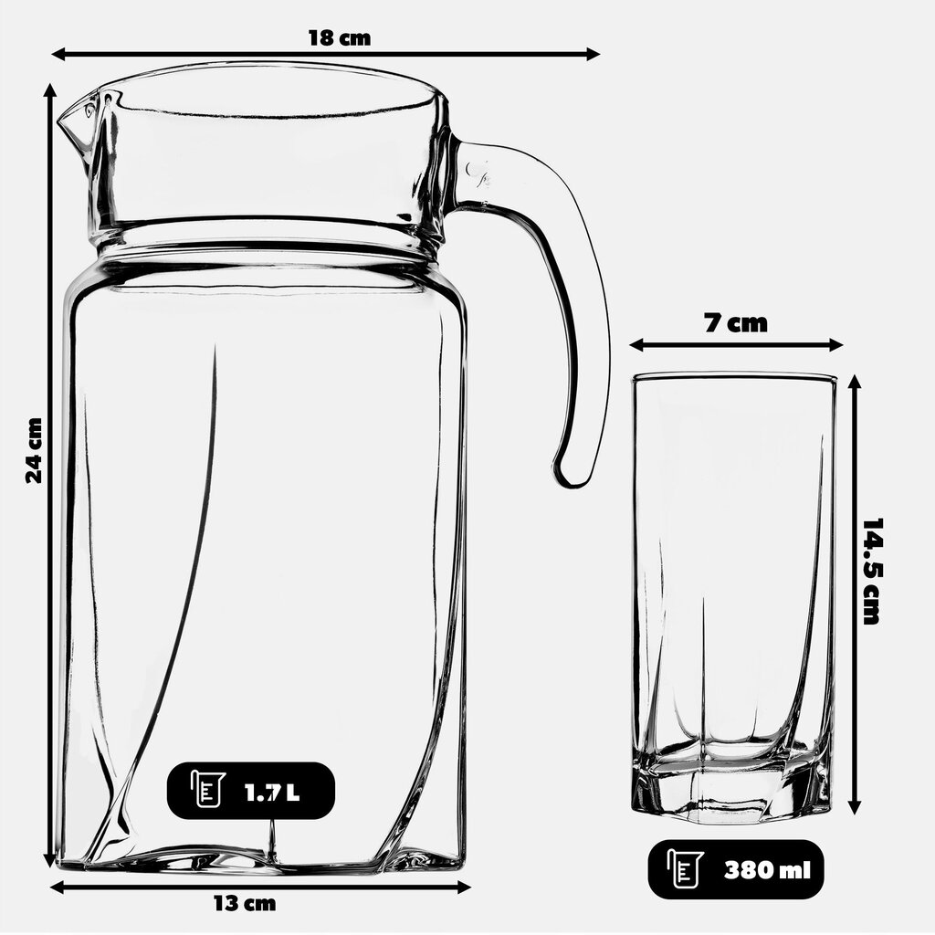 1,7L kann + 6 klaasi 380ml mahla ja vee jaoks hind ja info | Klaasid, tassid ja kannud | kaup24.ee