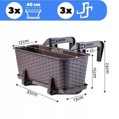 3x rõdukast 40cm Pruunid käepidemed hind ja info | Lillekastid | kaup24.ee