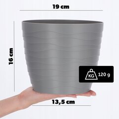 Lillepott, lillekaas, hall, ümmargune, 19 cm, plastik hind ja info | Dekoratiivsed lillepotid | kaup24.ee