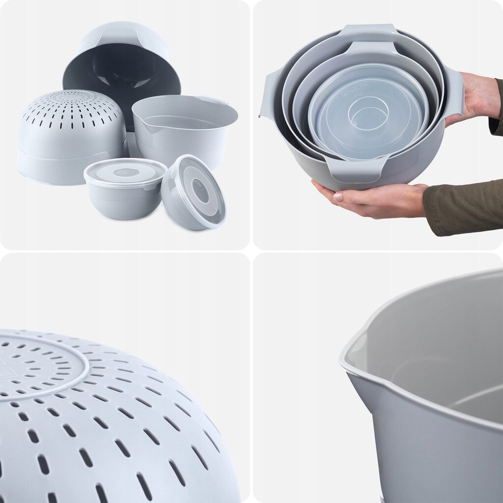 Köögikausside komplekt 7El + Colander 3L Plastik helehall цена и информация | Lauanõud ja kööginõud | kaup24.ee