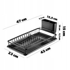Стеллаж для сушки посуды, сушильные пластины, черные, большие, с подносом цена и информация | Столовые и кухонные приборы | kaup24.ee