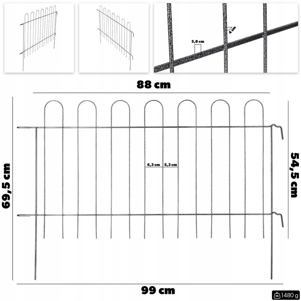 Aiapiire, piirdeaed 99 cm, metall цена и информация | Aiad ja tarvikud | kaup24.ee