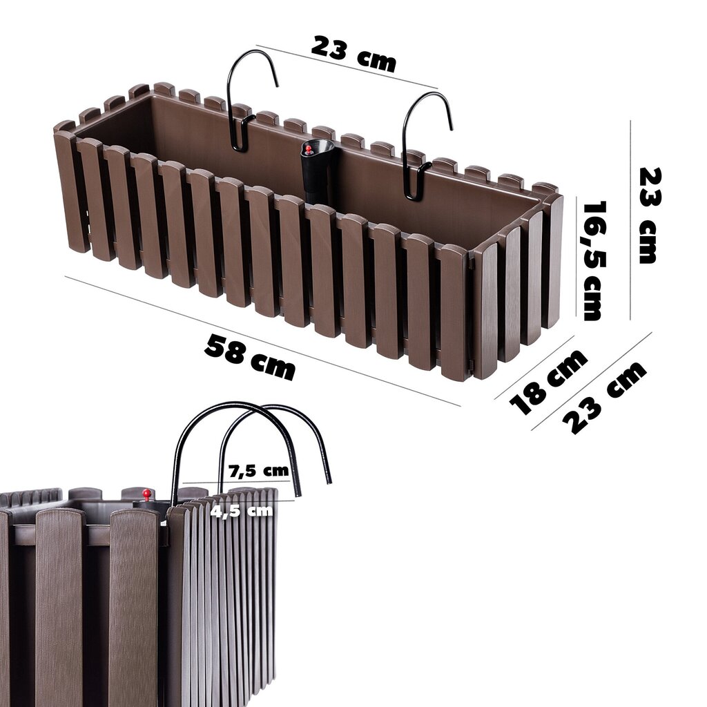 Rõduboks 58cm + 2 sanga pruun цена и информация | Lillekastid | kaup24.ee