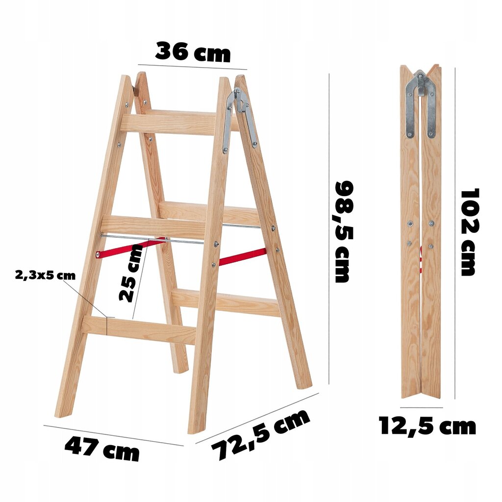 Puidust värvimisredel, pikendatav 2x3 astet, kahepoolne, 150 kg цена и информация | Redelid | kaup24.ee