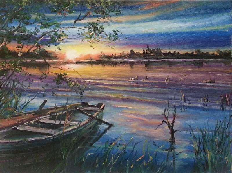 Maal numbrite järgi "Boat on the river" 40x50 цена и информация | Maalid numbri järgi | kaup24.ee