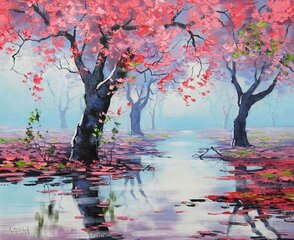 Maal numbrite järgi "Pink woods on the river'' 30x40 hind ja info | Maalid numbri järgi | kaup24.ee