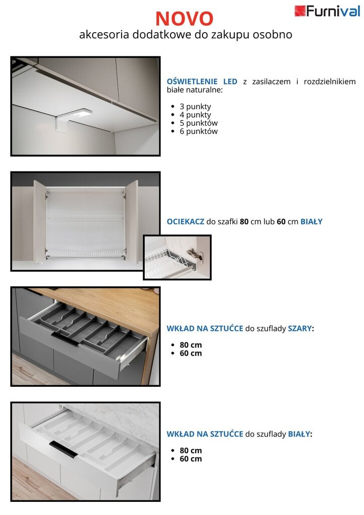 8-osaline köögimööbli komplekt Furnival Novo, hall hind ja info | Köögimööbli komplektid | kaup24.ee