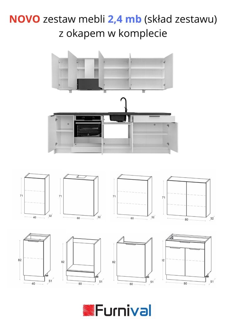 8-osaline köögimööbli komplekt Furnival Novo, beež/pruun цена и информация | Köögimööbli komplektid | kaup24.ee