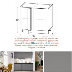 Novo alumise nurga köögikapp 110x65 cm, matthall hind ja info | Köögikapid | kaup24.ee