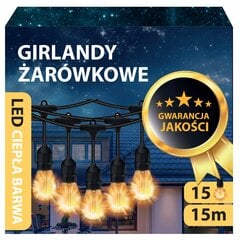 Aiavalgustus Garland Led Tuled 15M 15X Led-Pirnid E27 Balkoni Jaoks цена и информация | Уличное освещение | kaup24.ee