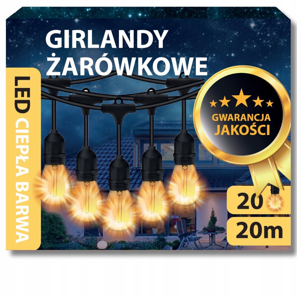 Aiavalgustus Girland Led 20M 20X Led Pirnid E27 Balkonile hind ja info | Aia- ja õuevalgustid | kaup24.ee