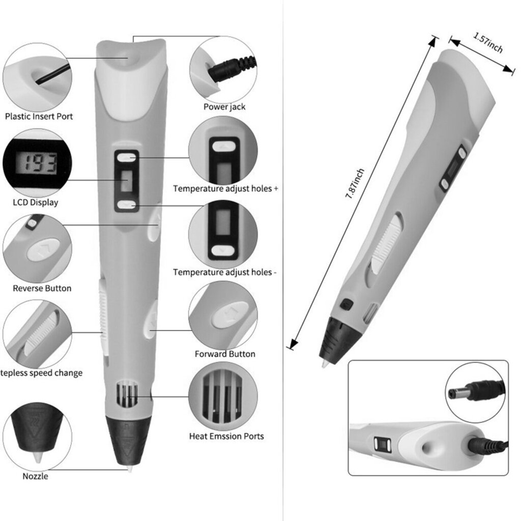 iLike Mega Set 3D printimise pliiats 8 tarvikuga + kõva ümbris 12V toiteadapter 220V Sinine цена и информация | Nutiseadmed ja aksessuaarid | kaup24.ee