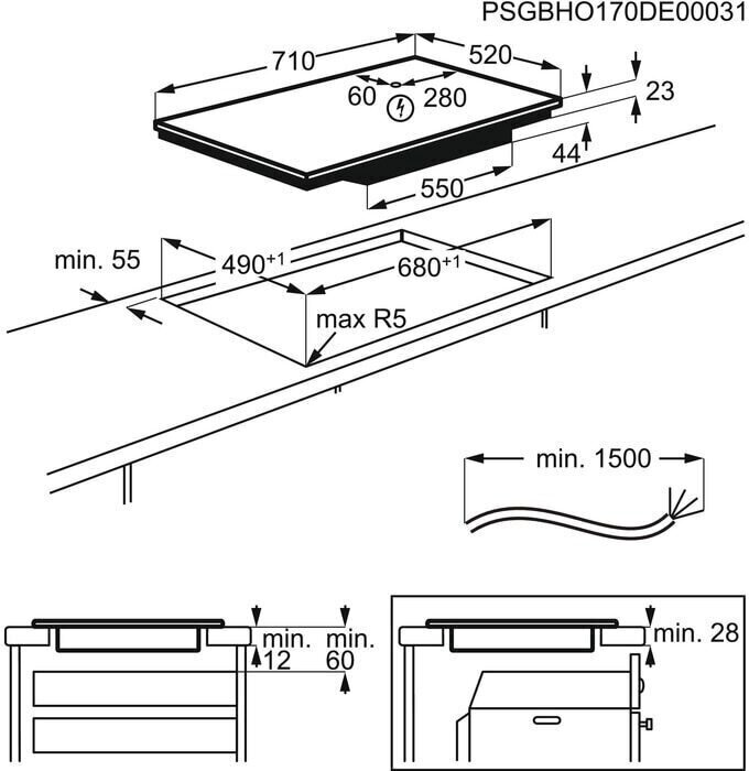 AEG induktsioonpliit IKE74441FB 6000-Series, 70 cm цена и информация | Pliidiplaadid | kaup24.ee