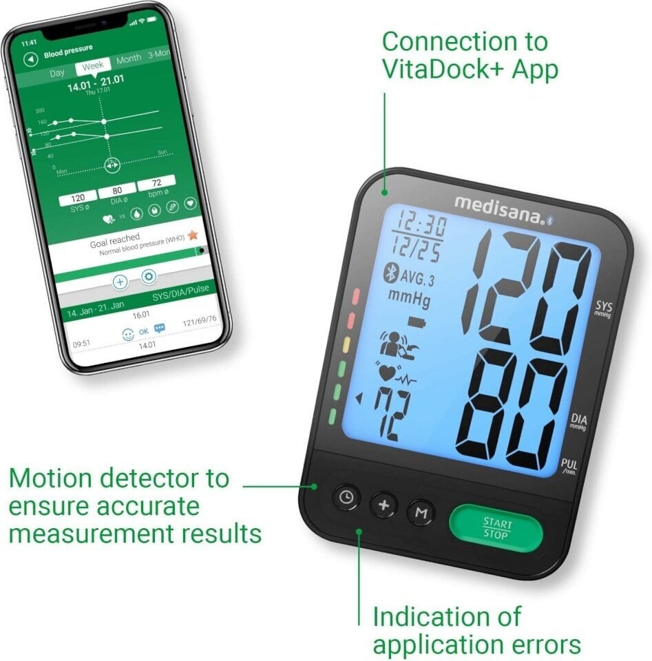 Medisana vererõhumõõtja BU580 Connect, must цена и информация | Vererõhuaparaadid | kaup24.ee