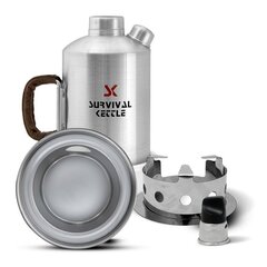 Survival Kettle 1.2 L Silver Camping Kettle Carry Bag Leather Handle hind ja info | Veekeetjad | kaup24.ee