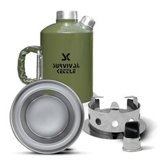 Survival Kettle 1.2 L Green Camping Kettle Carry Bag Leather Handle цена и информация | Электрочайники | kaup24.ee