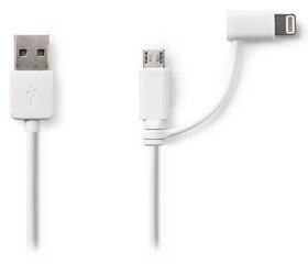 NEDIS-i sünkroonimiskaabel 2 v 1 / USB Micro B Zástrčka + Adaptér Lightning - A Zástrčka/ bílý/ 1m hind ja info | Kaablid ja juhtmed | kaup24.ee