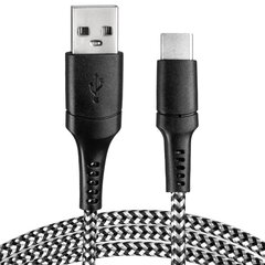 Кабель с оплеткой USB - USB-C черно-белый 1 м VA0148 Vayox цена и информация | Кабели и провода | kaup24.ee