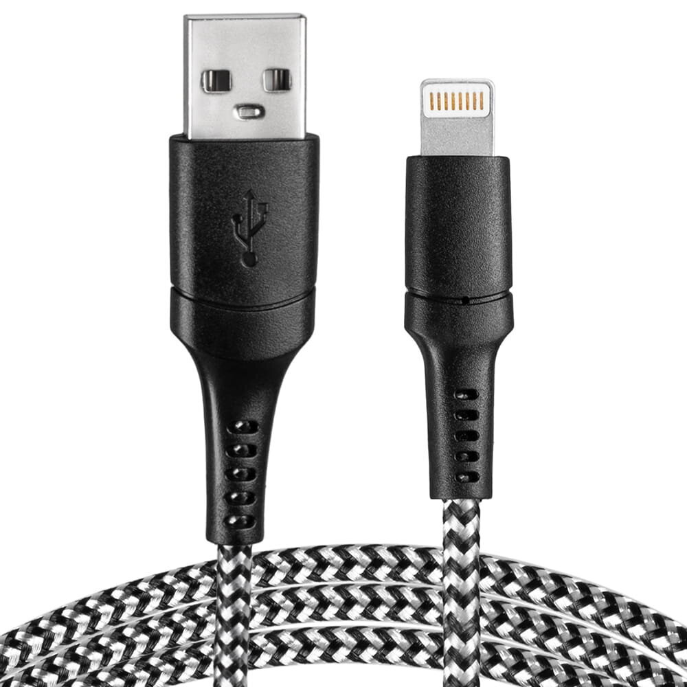 Vayox USB - Lightning punutud kaabel must ja valge 1m VA0149 Vayox цена и информация | Kaablid ja juhtmed | kaup24.ee