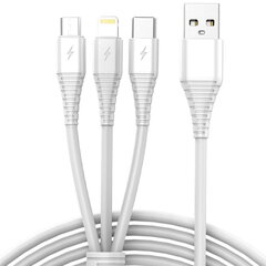 Кабель USB 3-в-1 micro USB, USB-C, lightning 1м белый VA0122 Vayox цена и информация | Кабели и провода | kaup24.ee