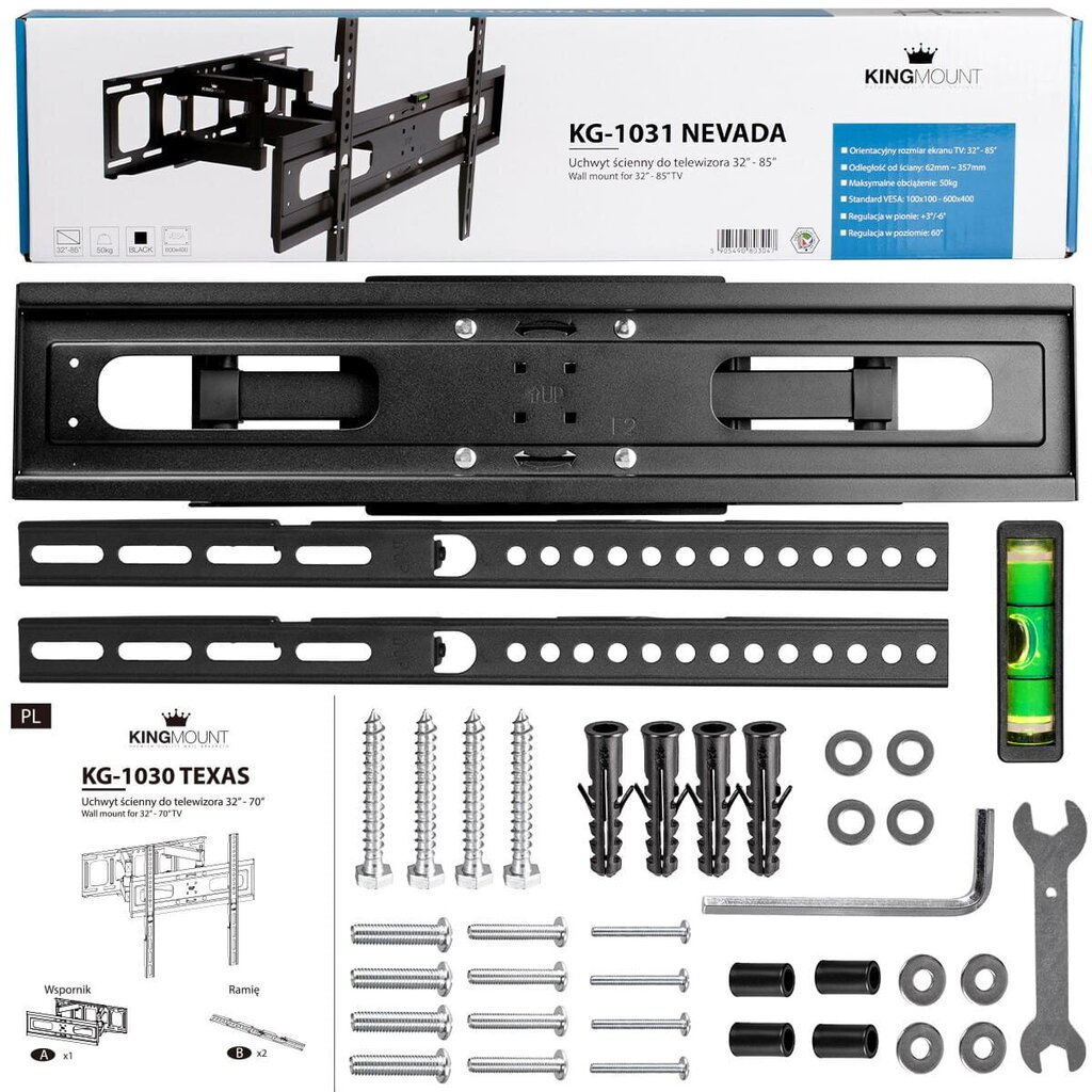 Kinnitus 32-85" 600x400 telerile KG-1031 Nevada KING MOUNT цена и информация | Teleri seinakinnitused ja hoidjad | kaup24.ee